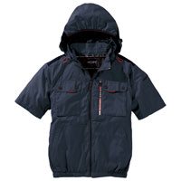 ミドルファン半袖フードジャケット V1127 村上被服 HOOH ミドルファン 撥水加工 UVカット 消臭テープ 裏チタンコーティング 作業服 作業着