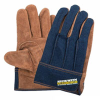 【即納】KS448 オイルブラウン牛床革 デニム 背縫い フックホール付 ユニワールド 牛皮手 オイル 背縫 作業着 作業服